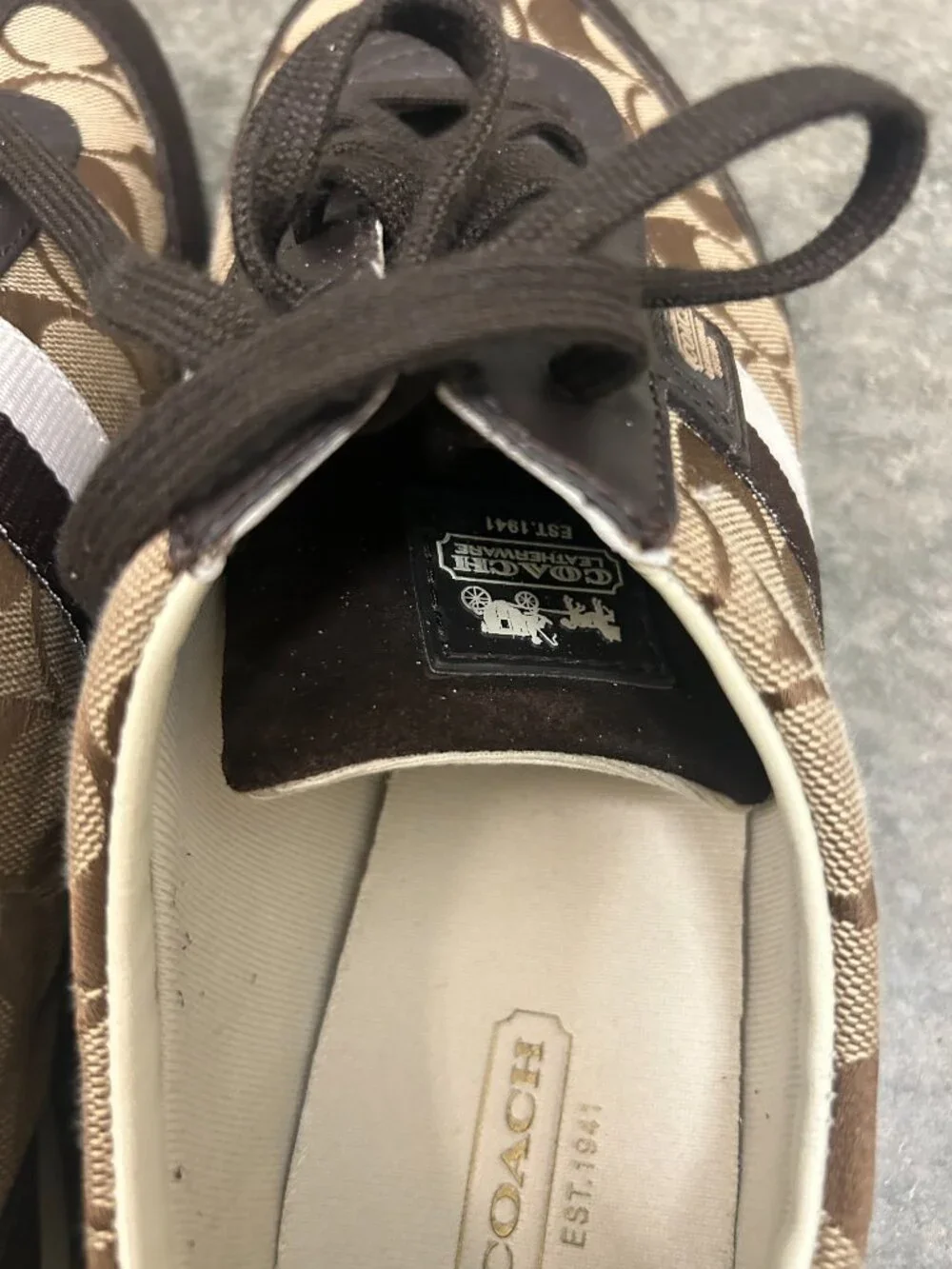Vintage COACH Joss Signature C Jacquard Suede Sneakers Brown Q293 Women’s 9M